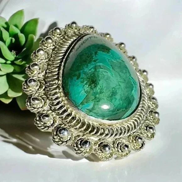 Vintage Eilat Stone in .935 Argentium Silver Brooch Pendant